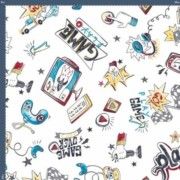 Malha King Size Estampada 30X1 Penteada -   Play Game Fundo Branco