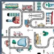 Malha King Size Estampada 30X1 Penteada -   Estradinha Aventura Fundo Branco