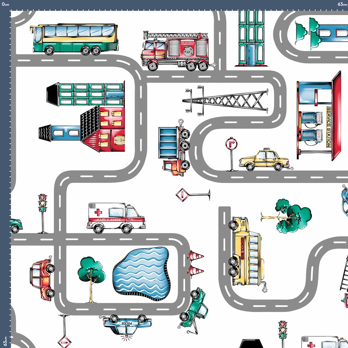 Malha King Size Estampada 30X1 Penteada -   Estradinha Aventura Fundo Branco