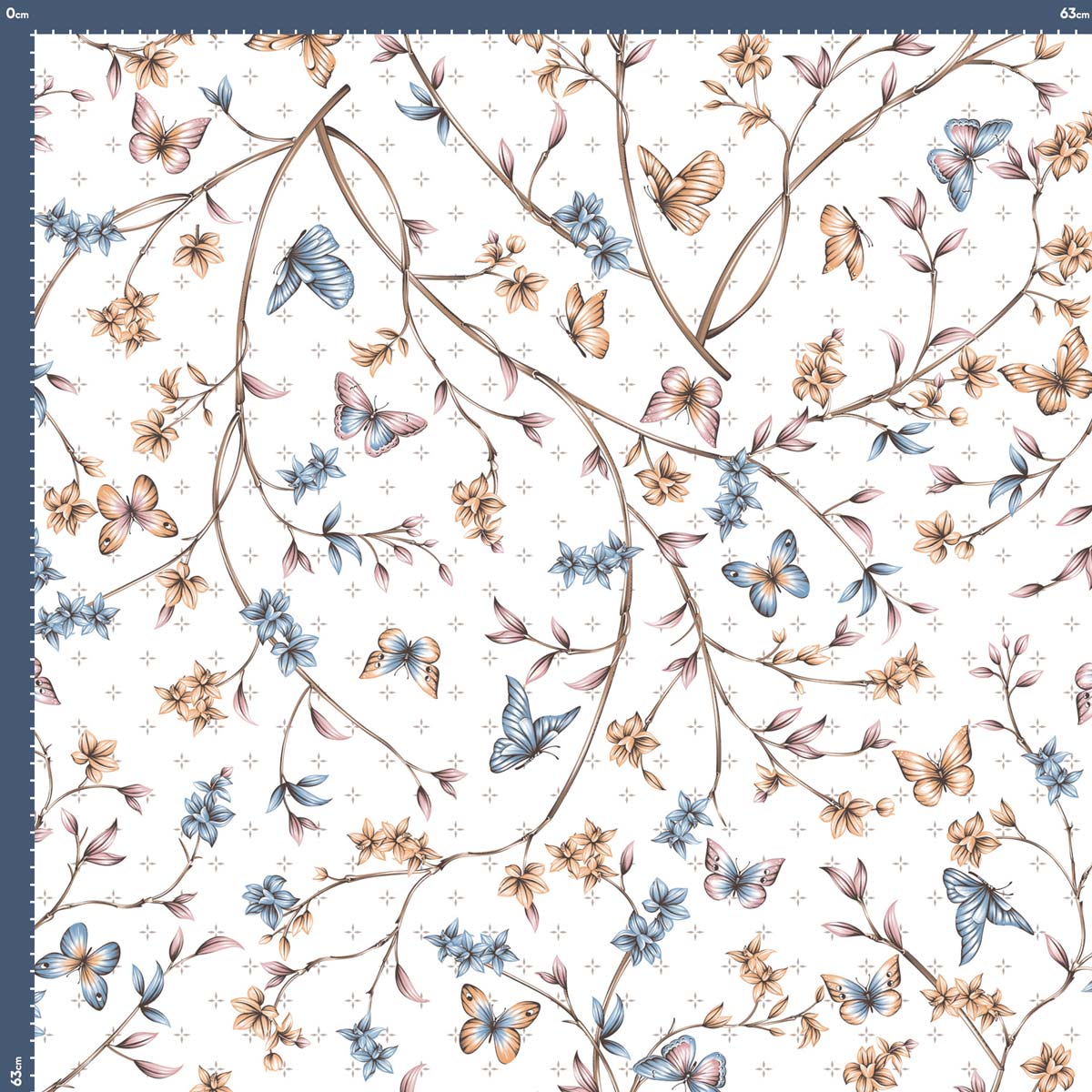 Malha King Size Estampada 30X1 Penteada -   Butterfly Fundo Champagne