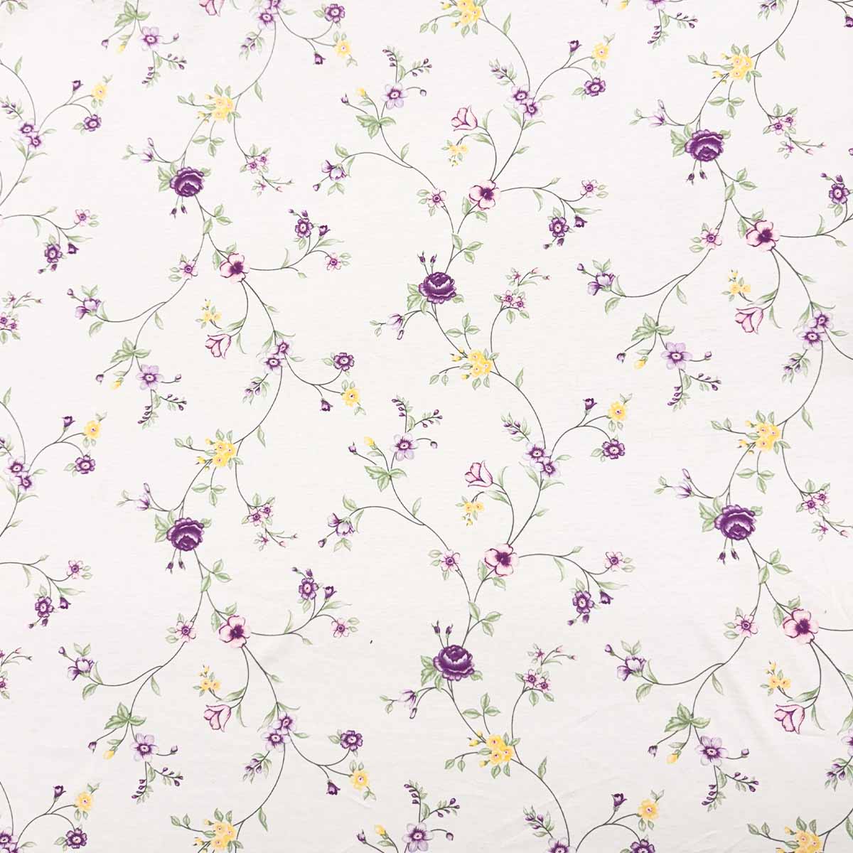 Malha King Size Estampada 30X1 Penteada -   Flor Delicada Fundo Champagne