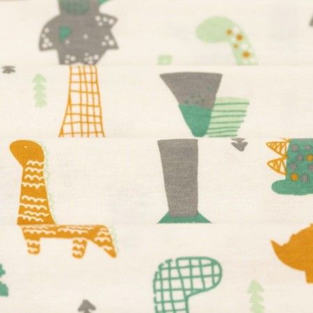 Meia Malha 30X1 Penteado Estampado -   Dino Fundo Champagne