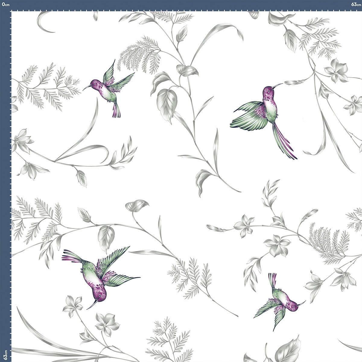 Malha King Size Estampada 30X1 Penteada -   Voo do Beija-flor Fundo Champagne