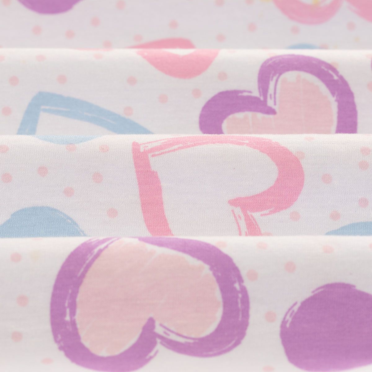 Meia Malha 30X1 Penteado Estampado - Corações em Harmonia Fundo Branco