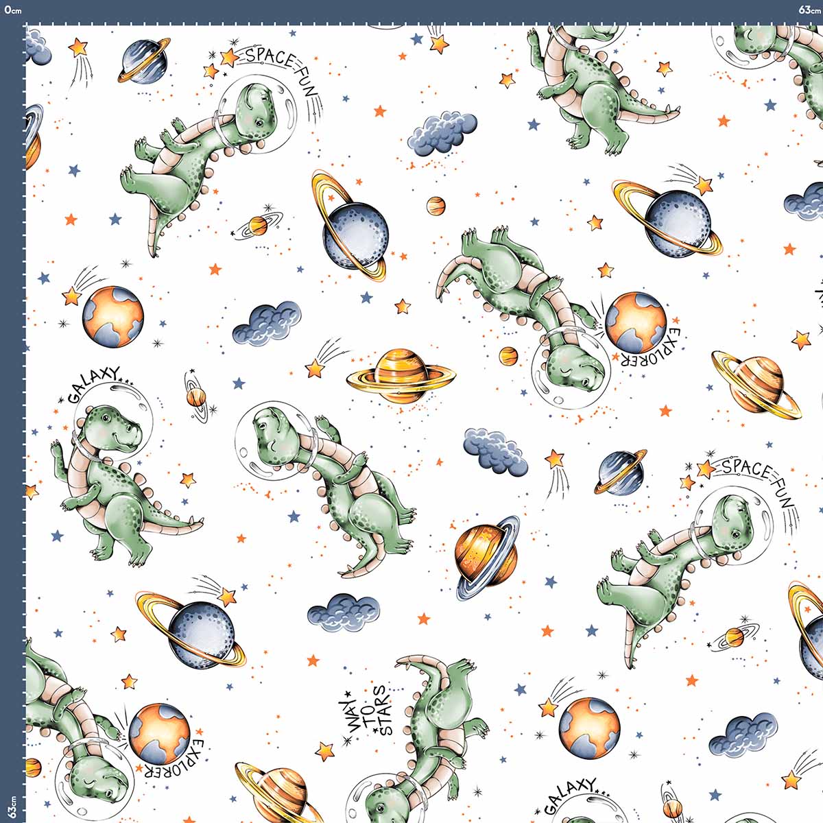 Malha King Size Estampada 30X1 Penteada -   AstroDino Fundo Branco