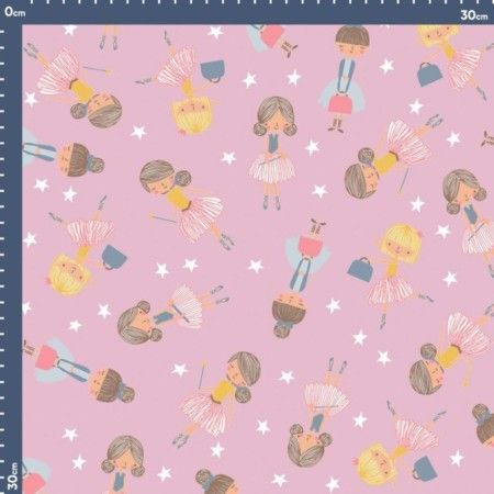 Meia Malha 30X1 Penteado Estampado -   Balé das Fadas Fundo Branco