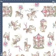 Malha King Size Estampada 30X1 Penteada -   Carrosel Encantado Fundo Champagne