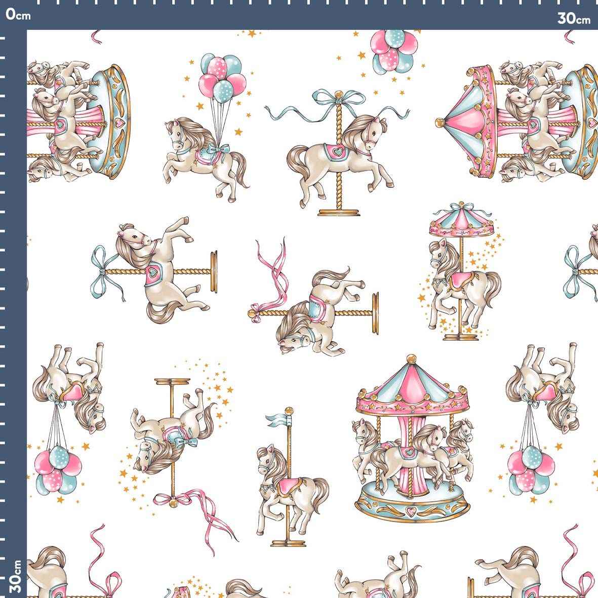 Malha King Size Estampada 30X1 Penteada -   Carrosel Encantado Fundo Champagne