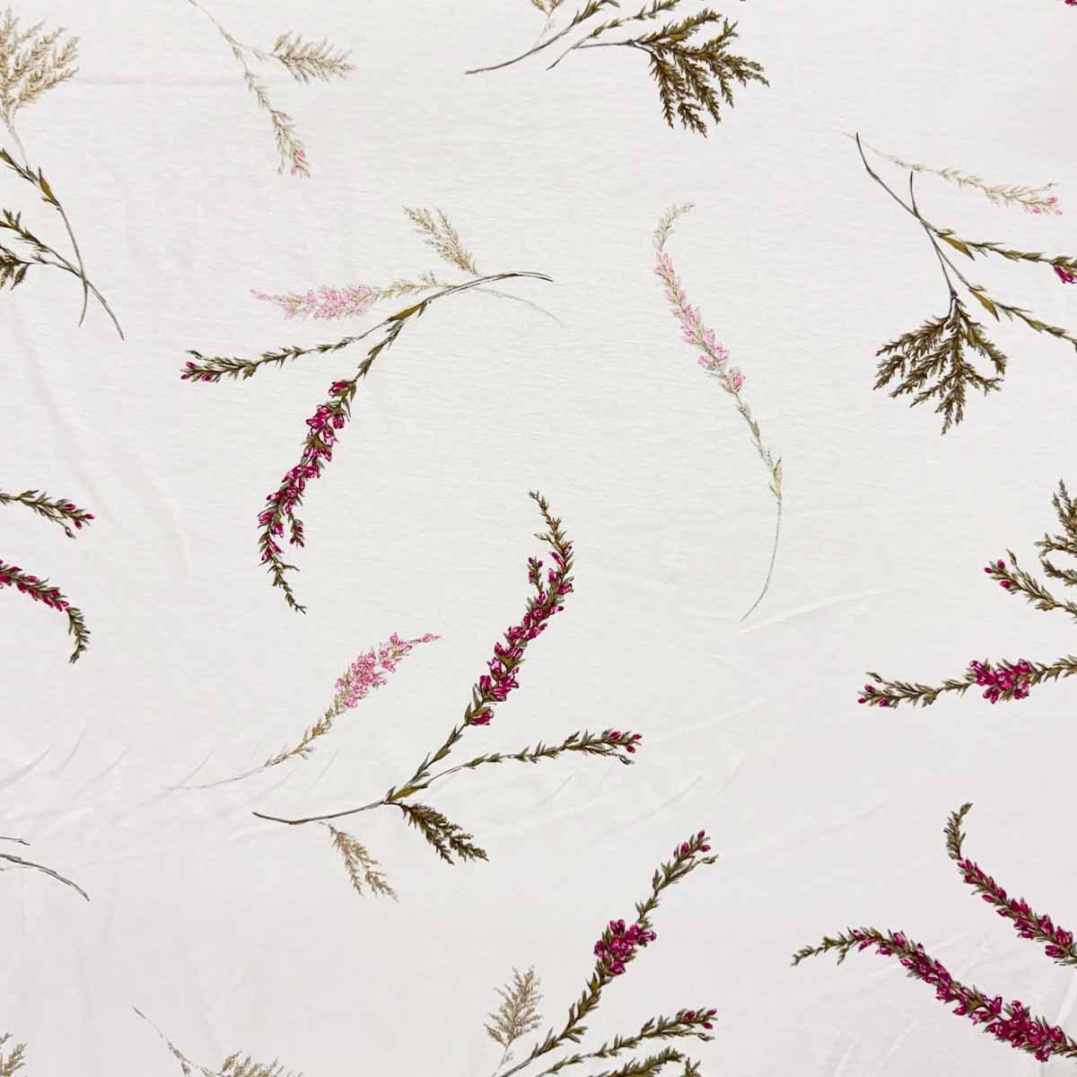 Malha King Size Estampada 30X1 Penteada - Ramo de Flores Fundo Champagne (Fora de Coleção)