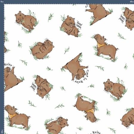 Malha King Size Estampada 30X1 Penteada -   Capivarando Fundo Champagne