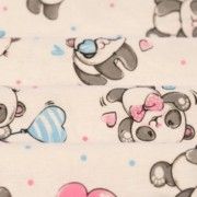 Meia Malha 30X1 Penteado Estampado -   Panda Cute Fundo Champagne