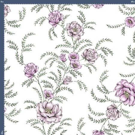 Malha King Size Estampada 30X1 Penteada  Lisianthus Fundo Champagne