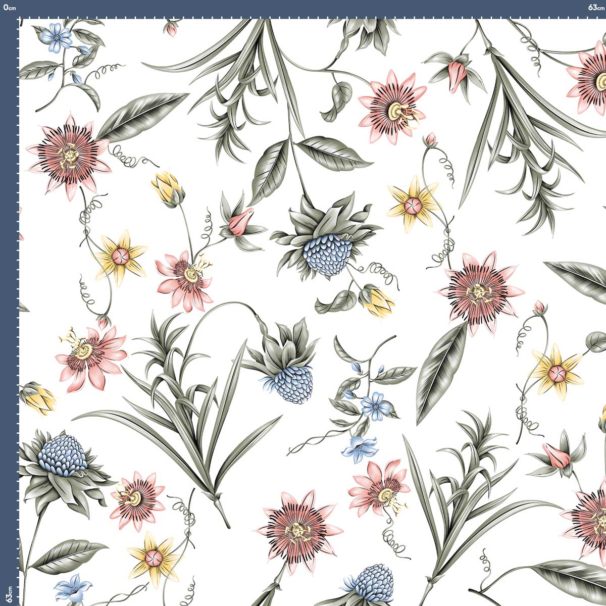 Malha King Size Estampada 30X1 Penteada -   Floral Encantado Fundo Champagne