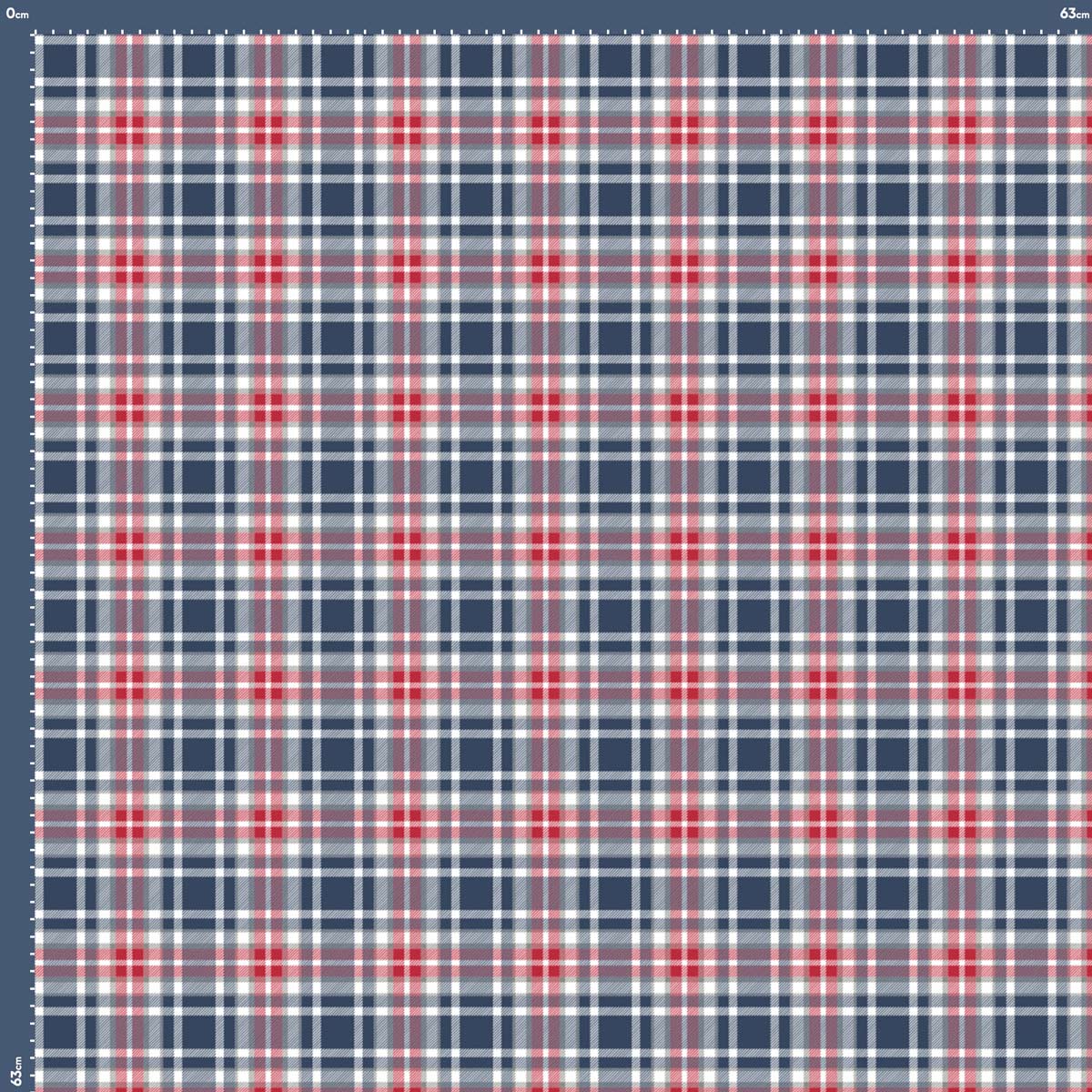 Meia Malha 30X1 Penteado Estampado -   Xadrez Tartan Oceano Fundo Branco