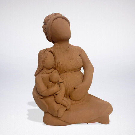 Escultura Decor Artesanal em Barro Coleção Mãe - Filha e Boneca