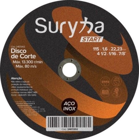Disco de Corte Suryha Inox Start 115mm Kit 50 unidades