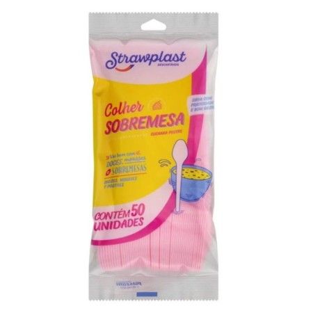 STRAWPLAST COLHER SOBREMESA ROSA 20X50