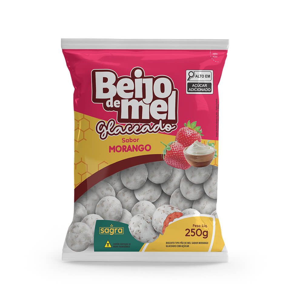 SAGRA-BEIJO DE MEL GLACEADO MORANGO 25X250GR - MERCADÃO DA DUTRA