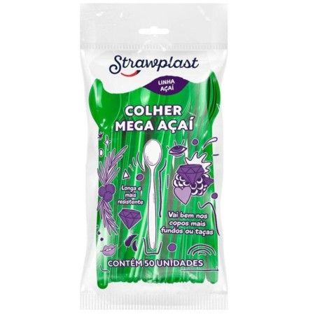 STRAWPLAST COLHER MEGA ACAI VERDE 10X50