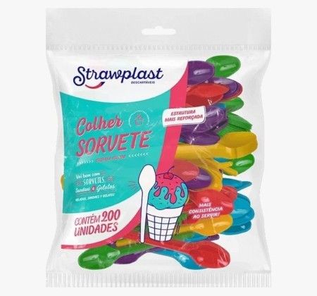 STRAWPLAST COLHER SORVETE MISTA 5X200