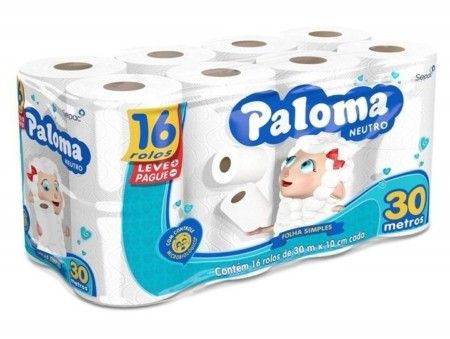 PAPEL HIGIENICO FOLHA SIMPLES PALOMA 4 X16 ROLOS