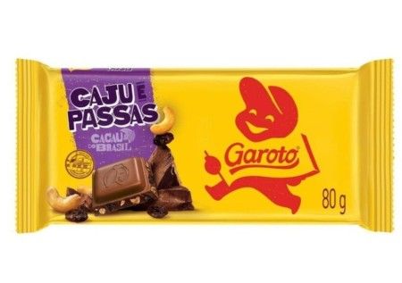 GAROTO BARRA CHOC.LEITE CAJU E PASSAS 16X80G