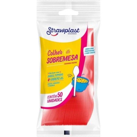 STRAWPLAST COLHER SOBREMESA VERMELHA 20X50