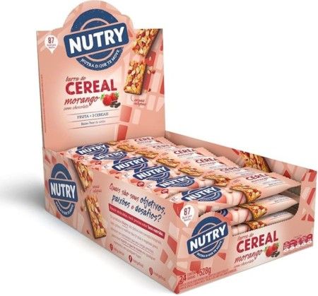 NUTRY BARRA CEREAL MORANGO C/CHOC.DP12X24X22GR