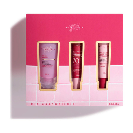 Kit Essenciiais Niina Skin Eudora : Gel de Limpeza 30ml + Hidratante Matificante 15g + Protetor Solar 15ml