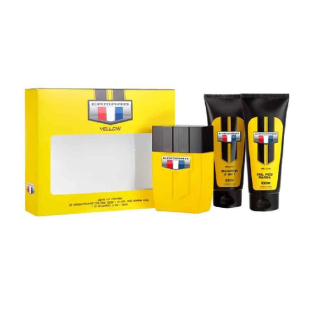 Kit de Perfume Masculino Camaro Yellow - Eau de Cologne 100ml + Pós Barba 100ml + Gel de Banho 100ml