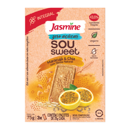 Biscoito Sou Sweet Zero Jasmine Maracujá dp 3x25g