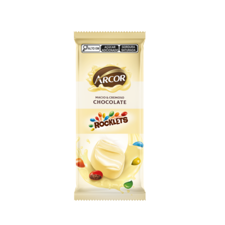 Tablete Arcor Rocklets Chocolate Branco dp 12x80g