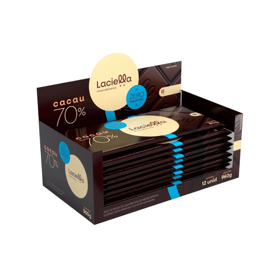 Barra Laciella Chocolate 70% Cacau Zero dp 12x80g