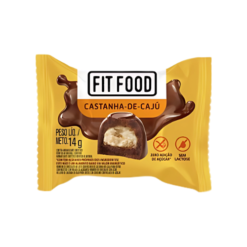 Bombom Chocolate 70% Cacau Zero Fit Food Recheado Castanha de Cajú dp 14x14g