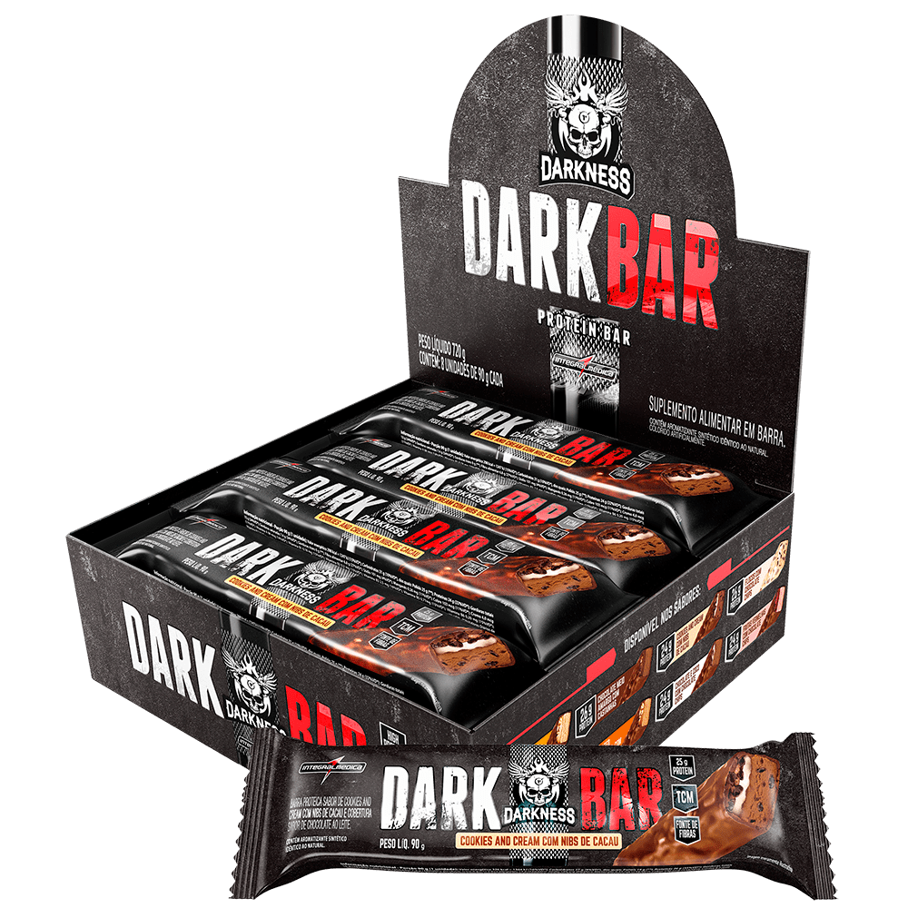 Barra Dark Bar Darkness Cookies & Cream com Nibs dp 8x90g