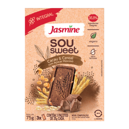 Biscoito Sou Sweet Jasmine Cacau e Cereais dp 3x25g