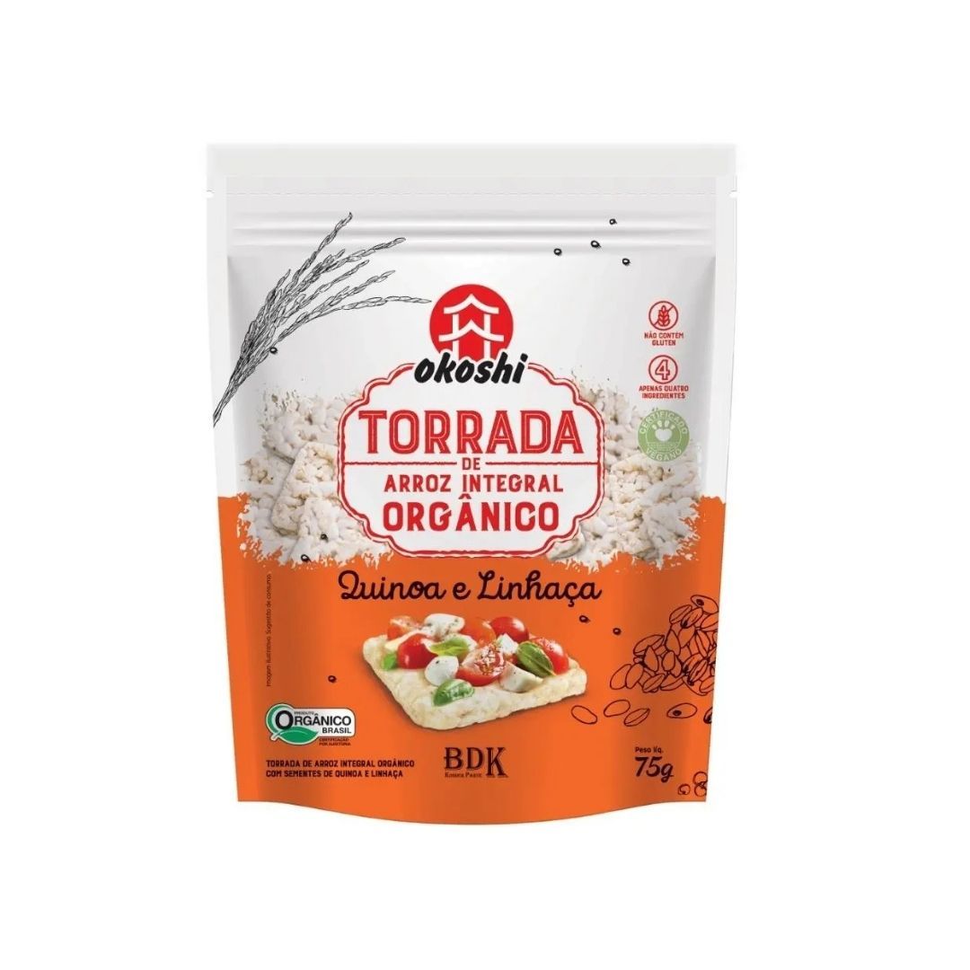 Torrada Okoshi Arroz Integral Quinoa e Linhaça 75g