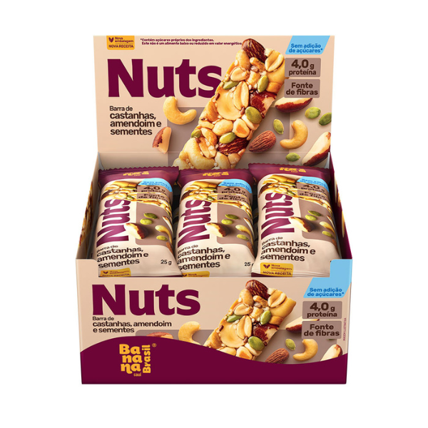 Barra Nuts Banana Brasil Sementes dp 12x25g