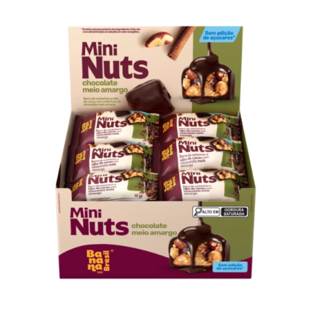 Bombom Mini Nuts Banana Brasil Castanha Chocolate Meio Amargo dp 22x15g