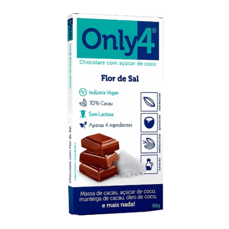 Barra de Chocolate Genevy Onlyfour 70% Cacau Flor de sal dp 6x70g