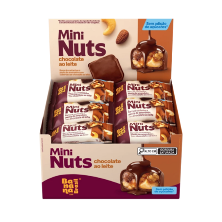 Bombom Mini Nuts Banana Brasil Castanha Chocolate ao Leite dp 22x15g