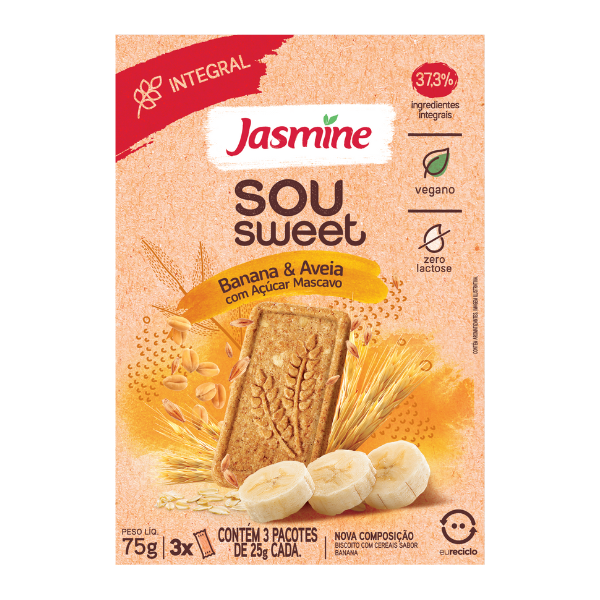 Biscoito Sou Sweet Jasmine Banana e Aveia dp 3x25g