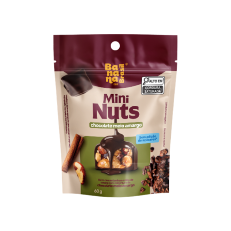 Bombom Mini Nuts Banana Brasil Castanha Chocolate Meio Amargo 60g