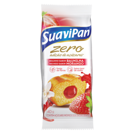 Bolo Zero Suavipan Baunilha com Morango dp 12x40g