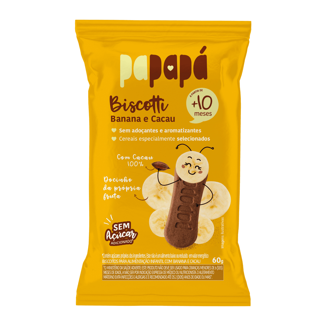 Biscoito Infantil Papapá Biscotti Banana e Cacau 60g