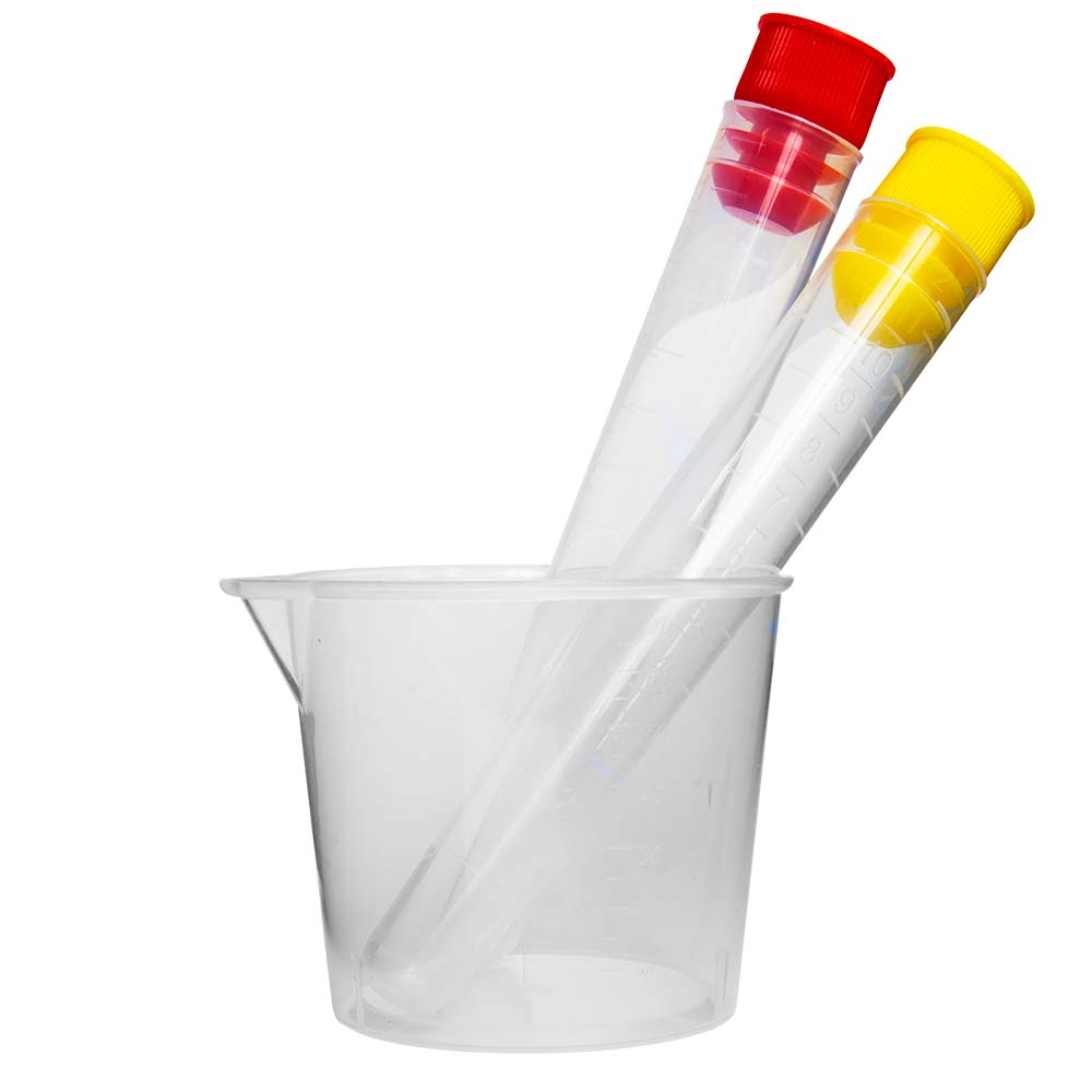 Kit coleta de urina estéril - 2 tubos, 1 tampa amarela e 1 tampa vermelha