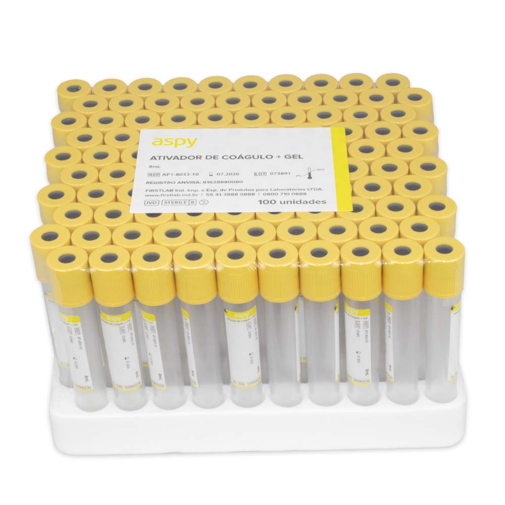 Tubo de coleta gel + ativador de coágulo - 8mL