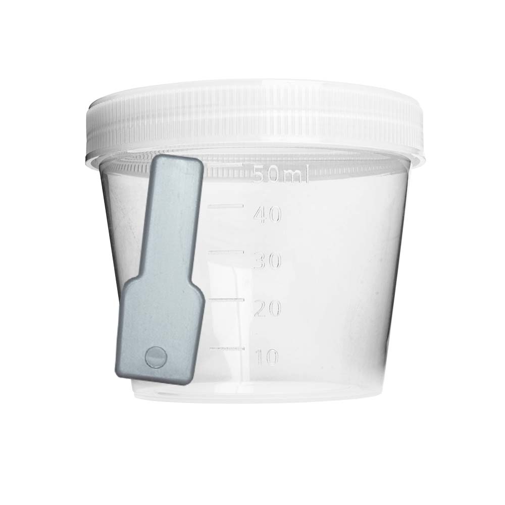 Coletor não estéril transparente e pá, tampa branca, à granel - 50mL