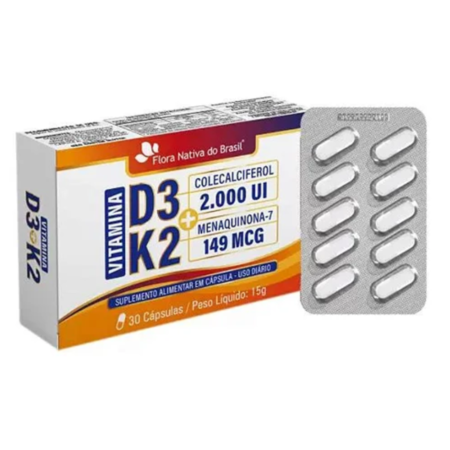 VITAMINAS D3+K2 30CAP-(2000UI E 149MCG)-FLORA