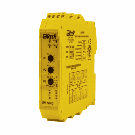 RELE DE SEGURANCA DE MONITORAMENTO DE VELOCIDADE SV MR0 PARA 2 INTERRUPTORES DE PROXIMIDADE PARAFUSO 1100078 REER